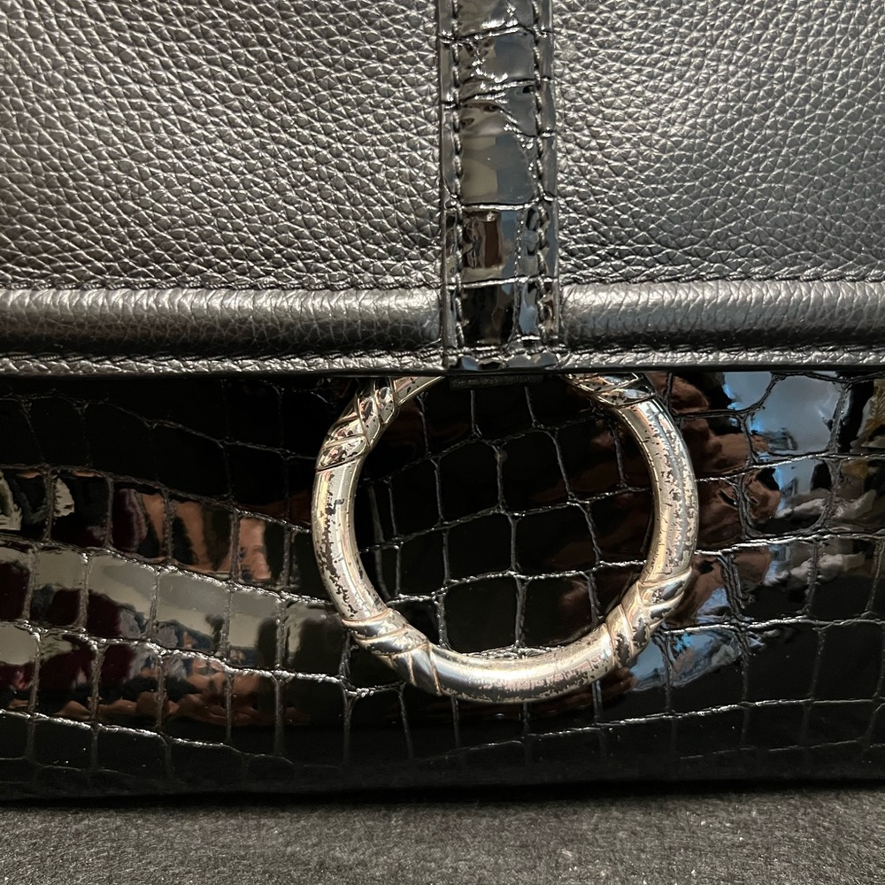 ⭐️SOLD⭐️ Black 🖤 Brighton Leather & Croc 🐊 print shoulder bag 💖 - Picture 5 of 14